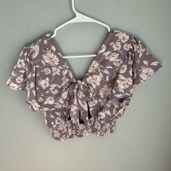 Altar’d State Purple Floral Cropped Blouse NWT - Picture 5 of 7
